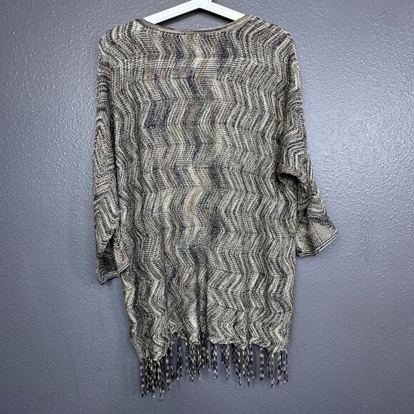 Chicos Travelers Open Knit Sweater 3 XL Fringe Metallic Boho Brown Gray - Picture 2 of 7